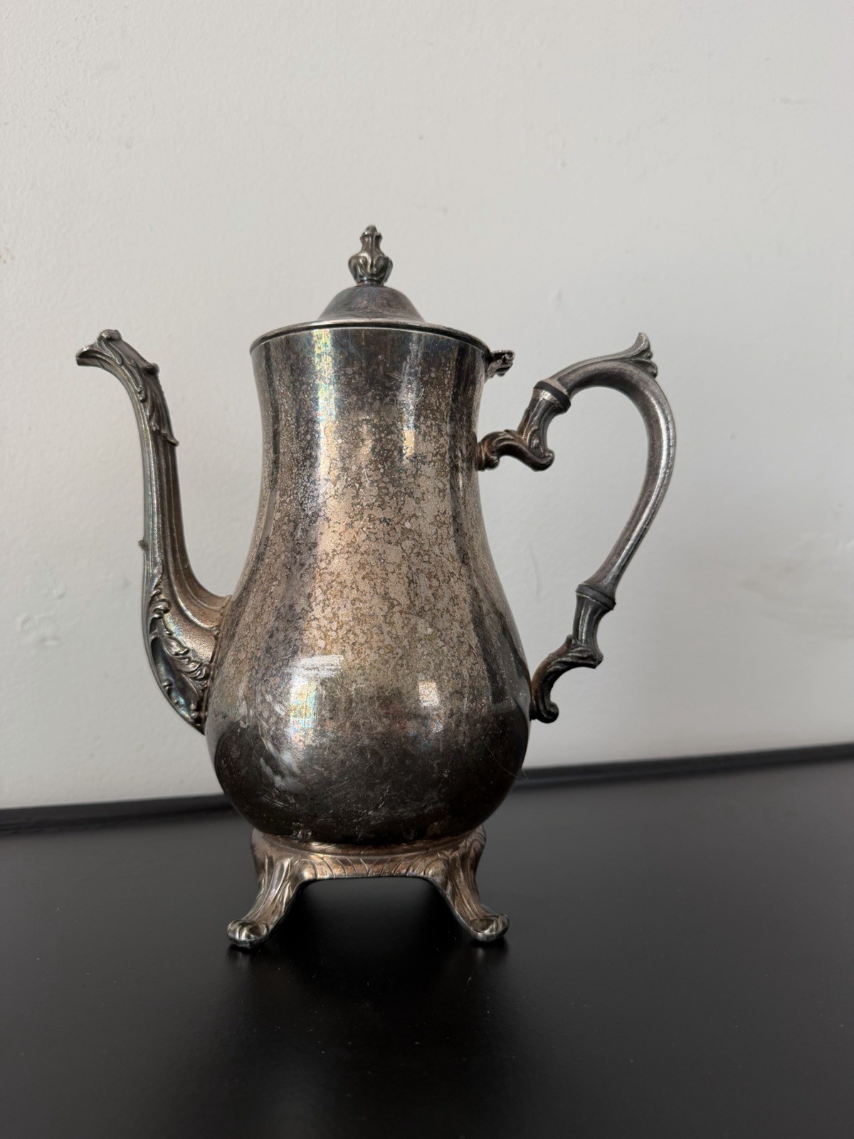 Vintage International Silver Co Coffee Pot Silverplate Ornate Footed Teapot