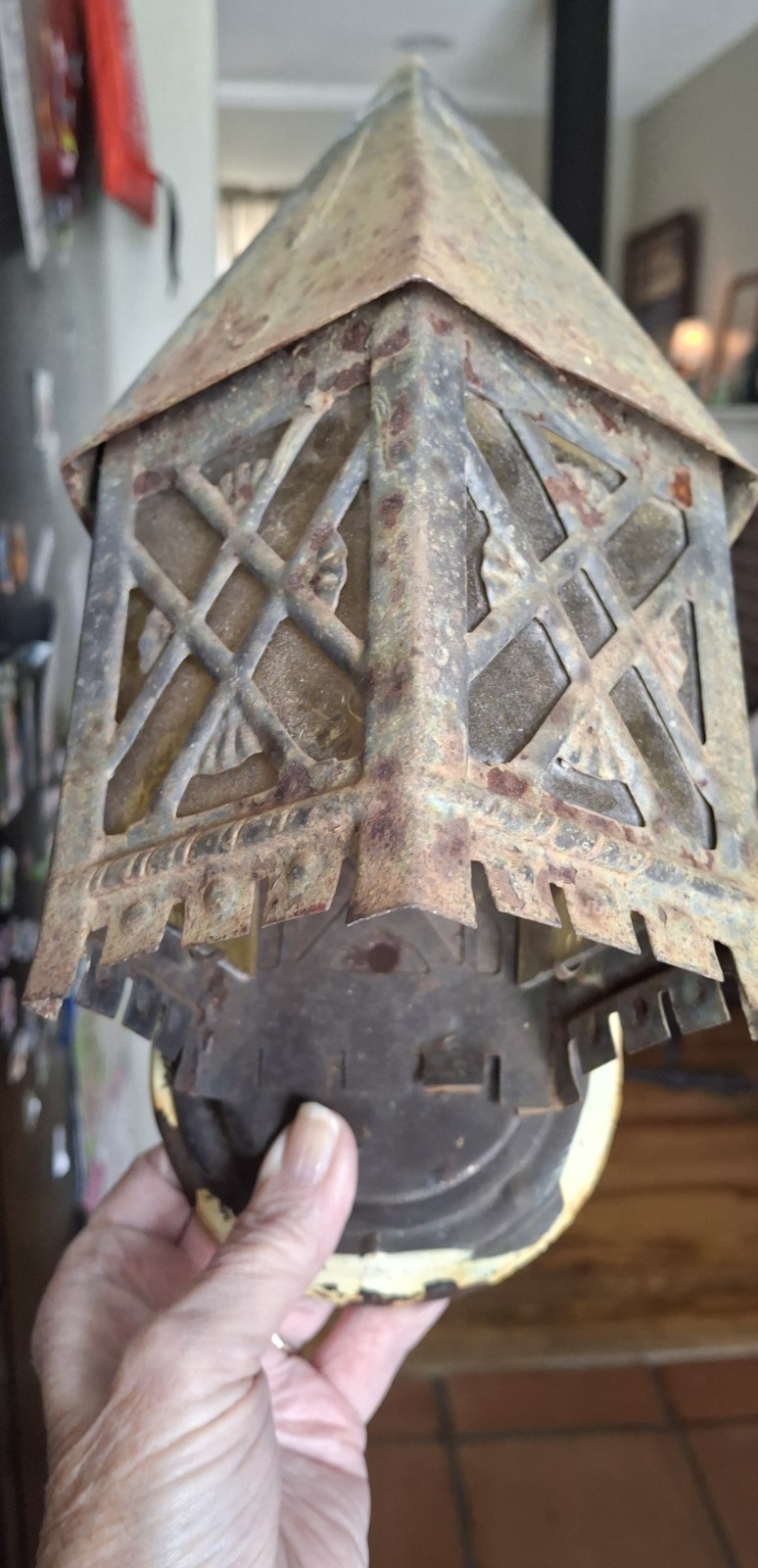 Amber Slag Glass Porch Storybook Wall Sconce Lightfixture Vintage Antique Gothic