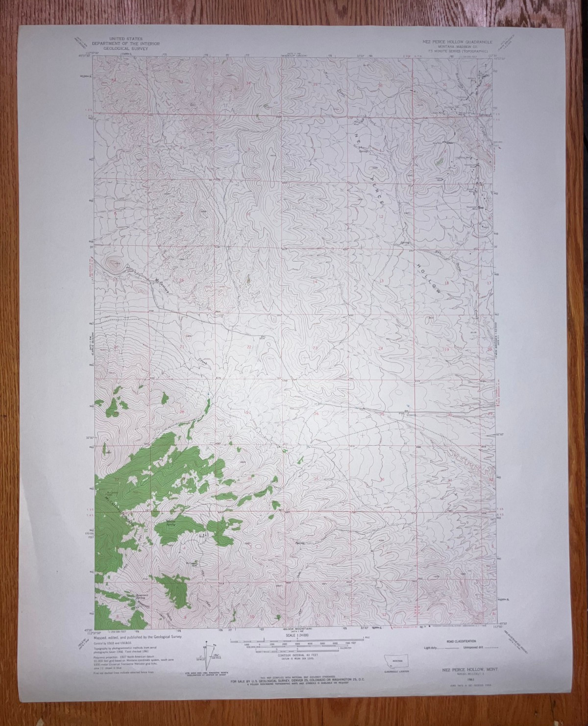 Nez Perce Hollow MT Madison USGS Topographical Geological Survey Quadrangle Map