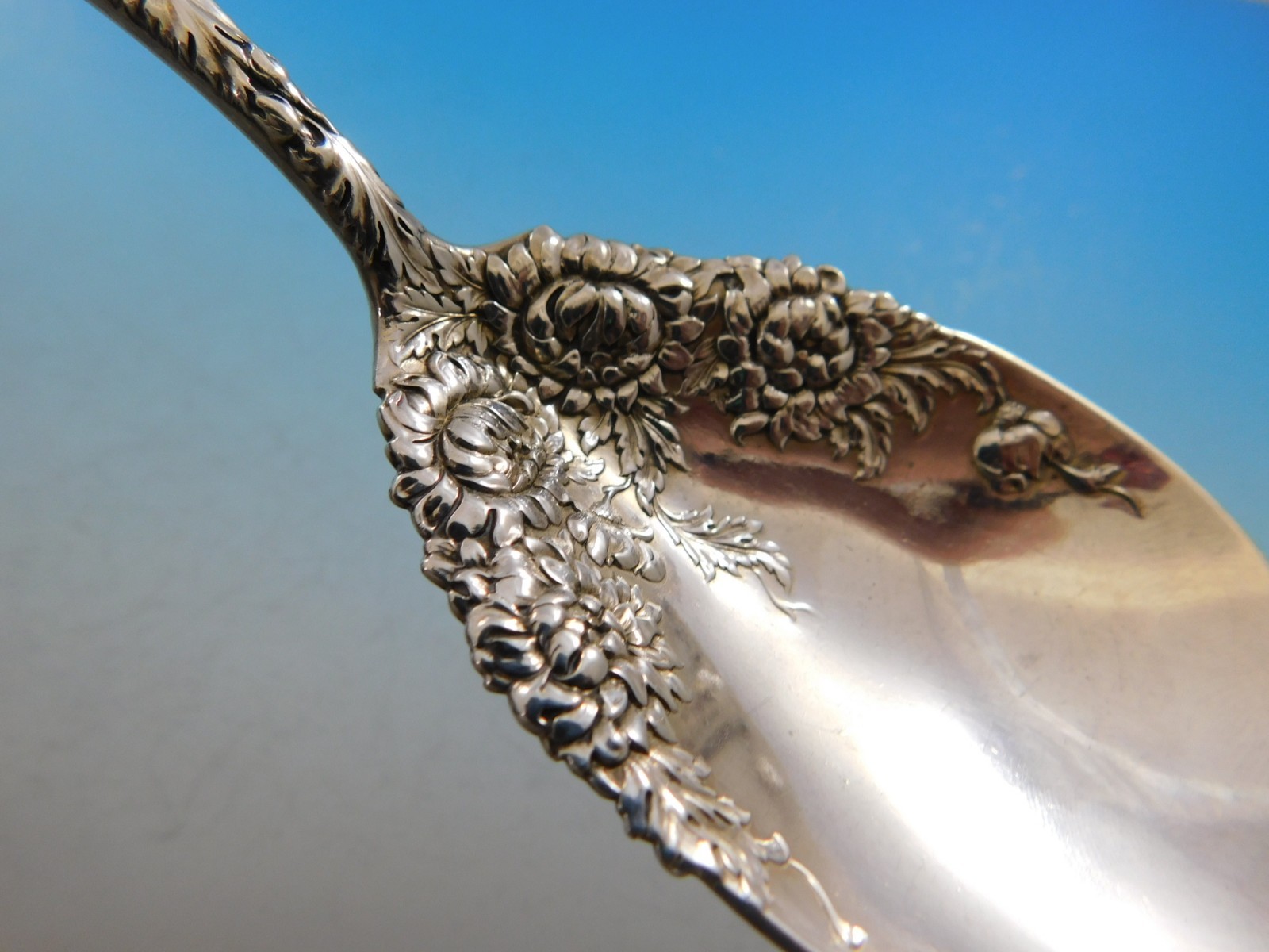 Chrysanthemum by Durgin Sterling Silver Preserve Spoon 7 1/2″ Serving Piece