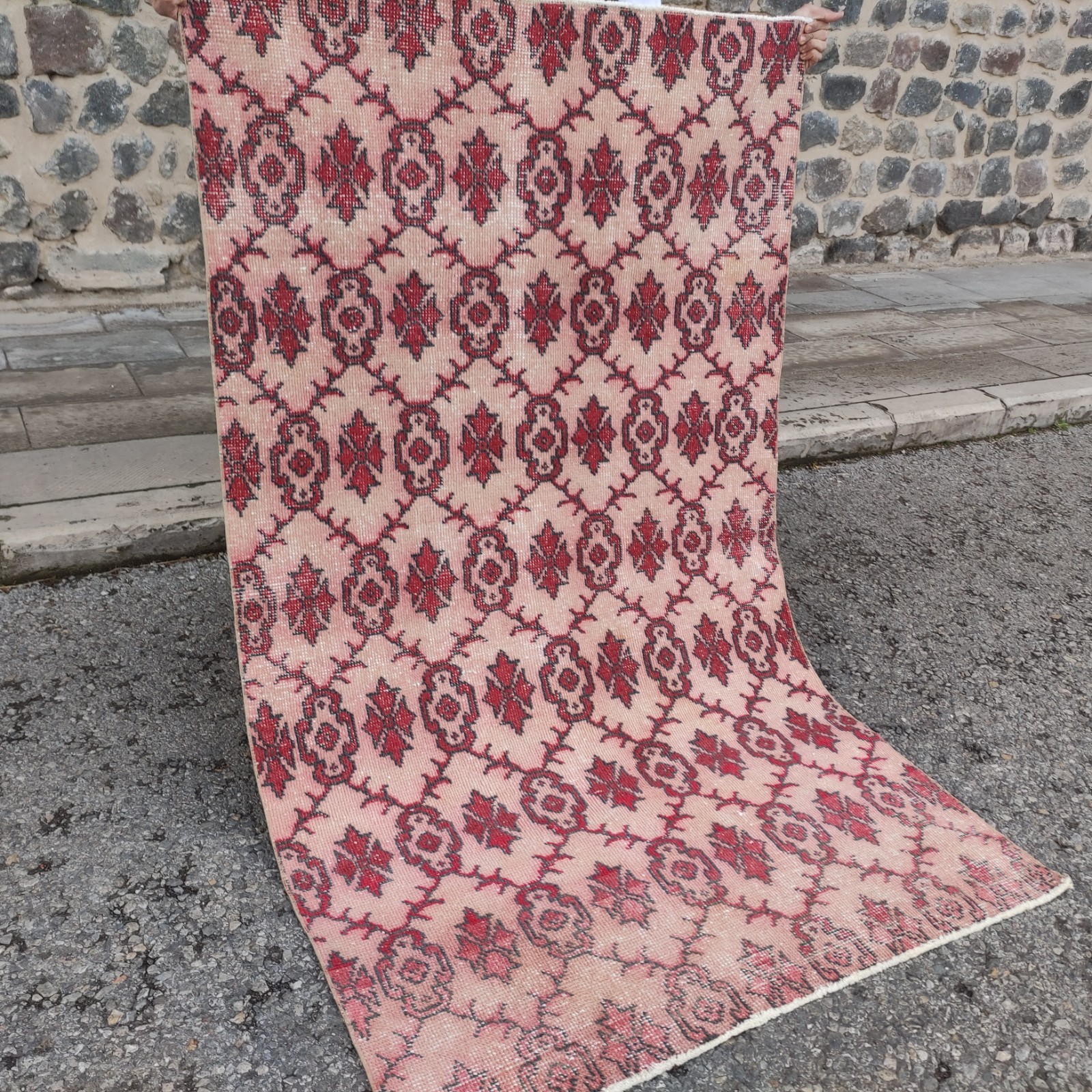 Vintage Rare motif Area Rug 3.71 x 6.33 ft , 4×6 Handmade Wool Rug 113 x 193 cm