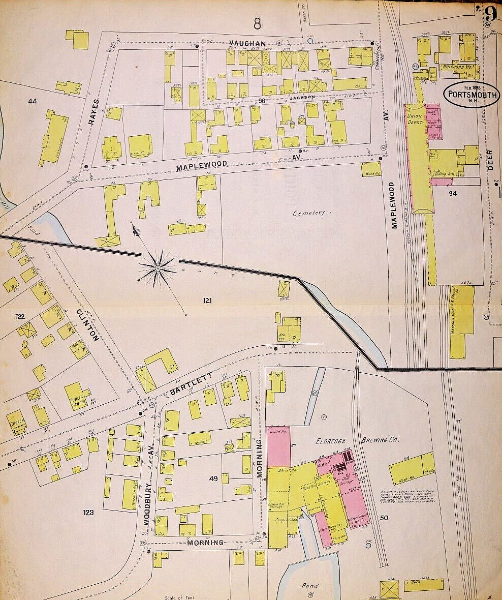 1898 Plat Map – UNION DEPOT – ELDREDGE BREWING Co., PORTSMOUTH, NH (21×25)-#9