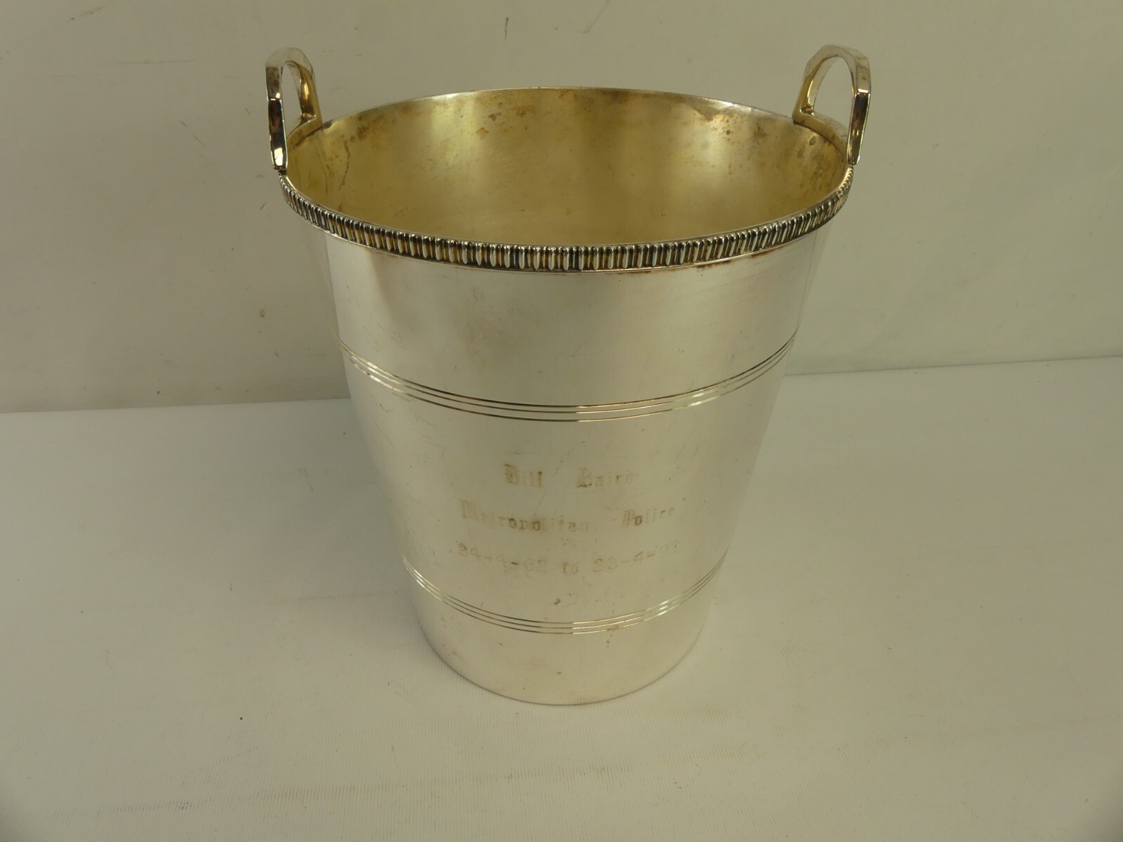 (ref288BO) Silver Plated Mappin+Webb Champagne Wine Cooler Met Police Bill Baird