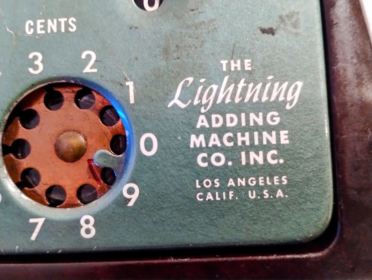 Vintage Mechanical Adding Machine, The Lightning Calculator Co. Los Angeles, CA