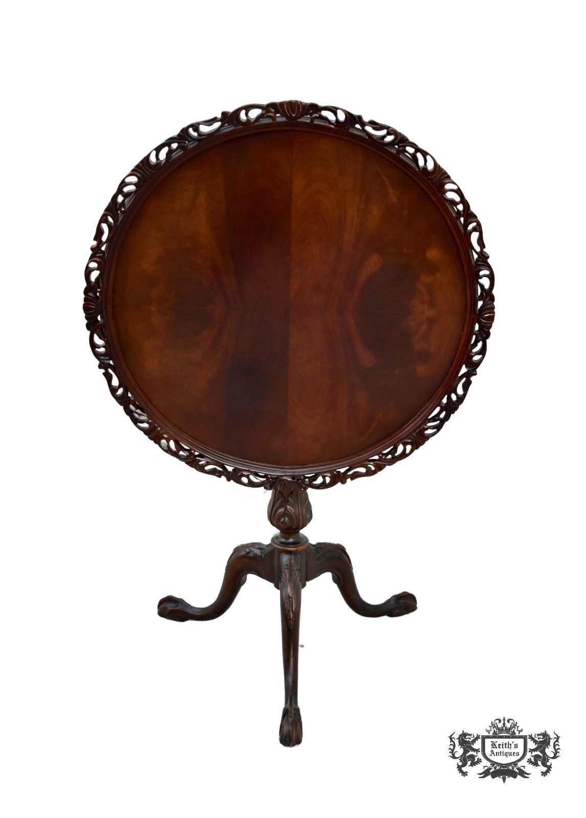 Vintage Chippendale Tilt Top Tea Table Mahogany Pie Crust Edge Pedestal 3 Leg