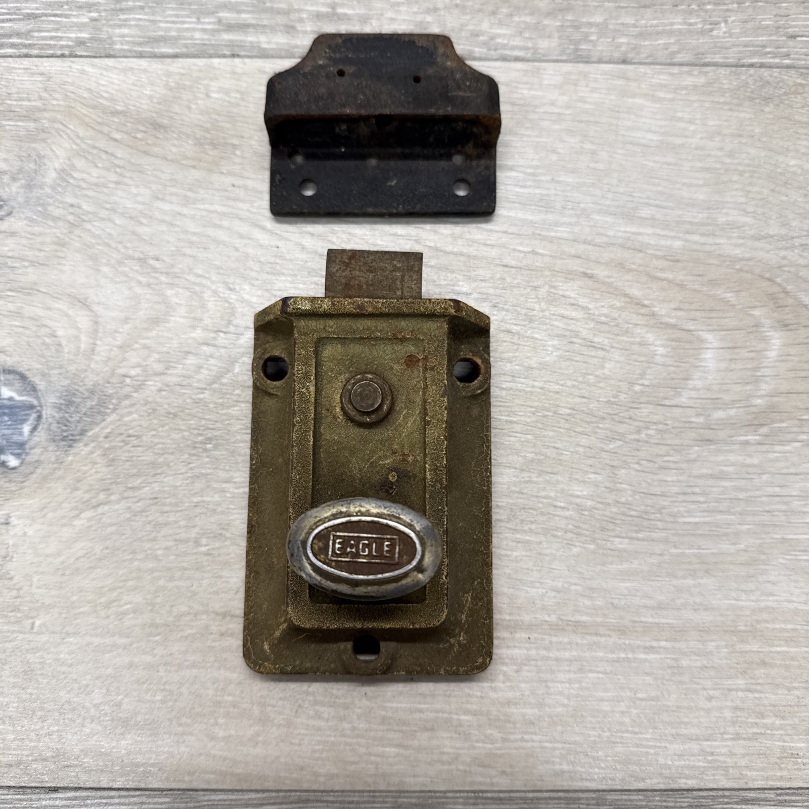 Vintage Eagle Thumb Turn Knob Door Lock Latch cast iron Brass antique hardware