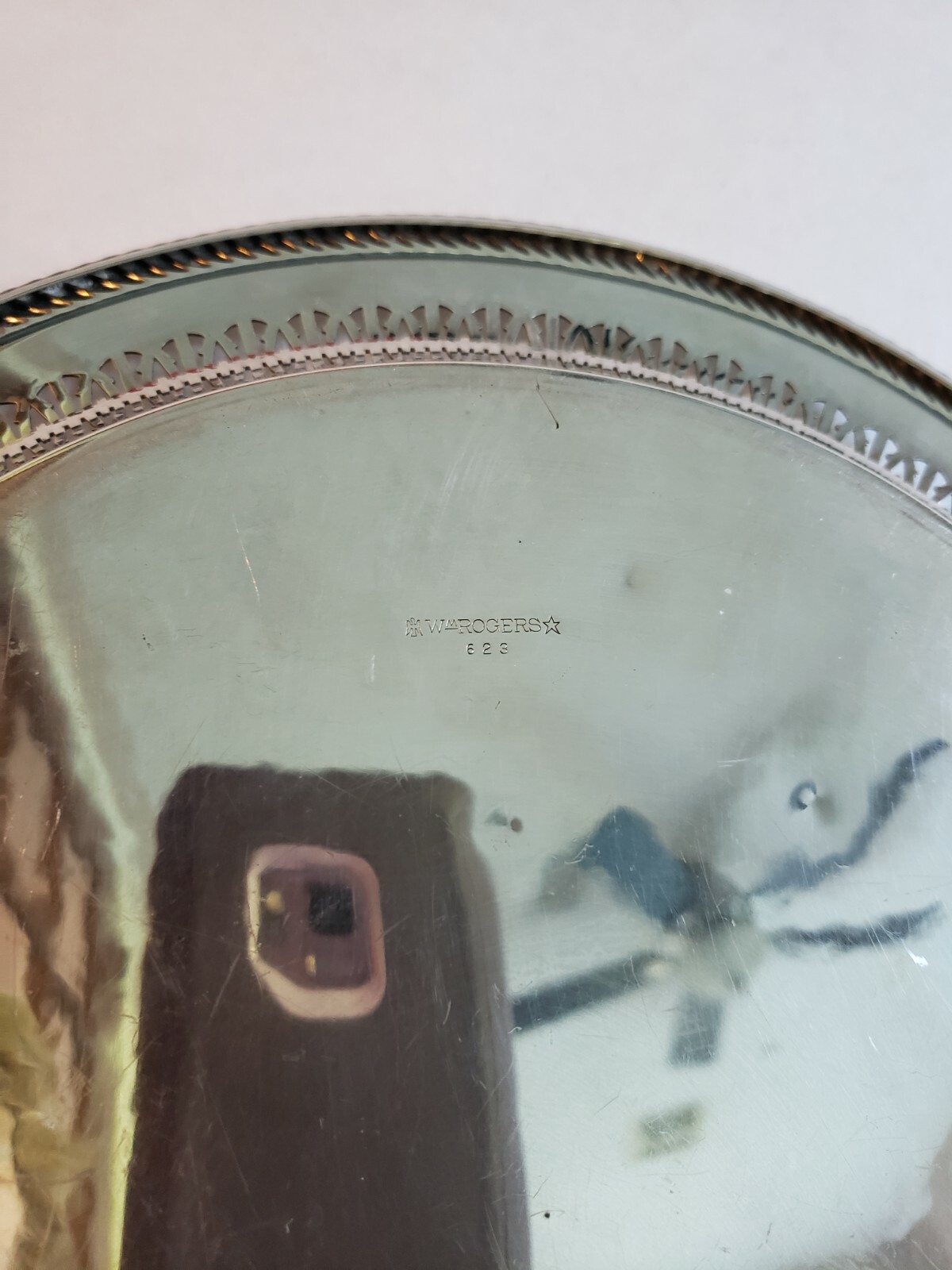 WM Rogers 623 Eagle & Star Marks Silver Serving Tray Victorian Rose Vintage 12″