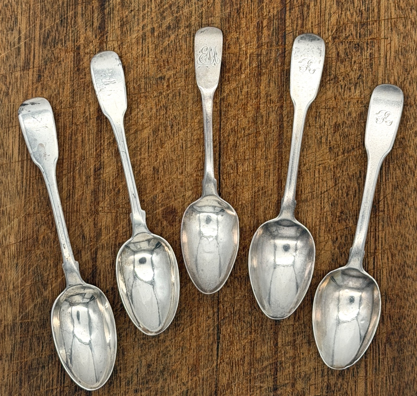 George III London Sterling Silver Teaspoons Mixed Set 5 1794 1815 Silversmiths