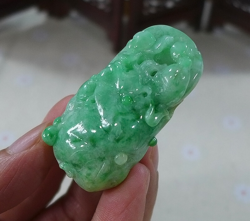 Cert’d Natural Type A Yellow Green Jadeite Jade Lotus Carp Pendant 8580