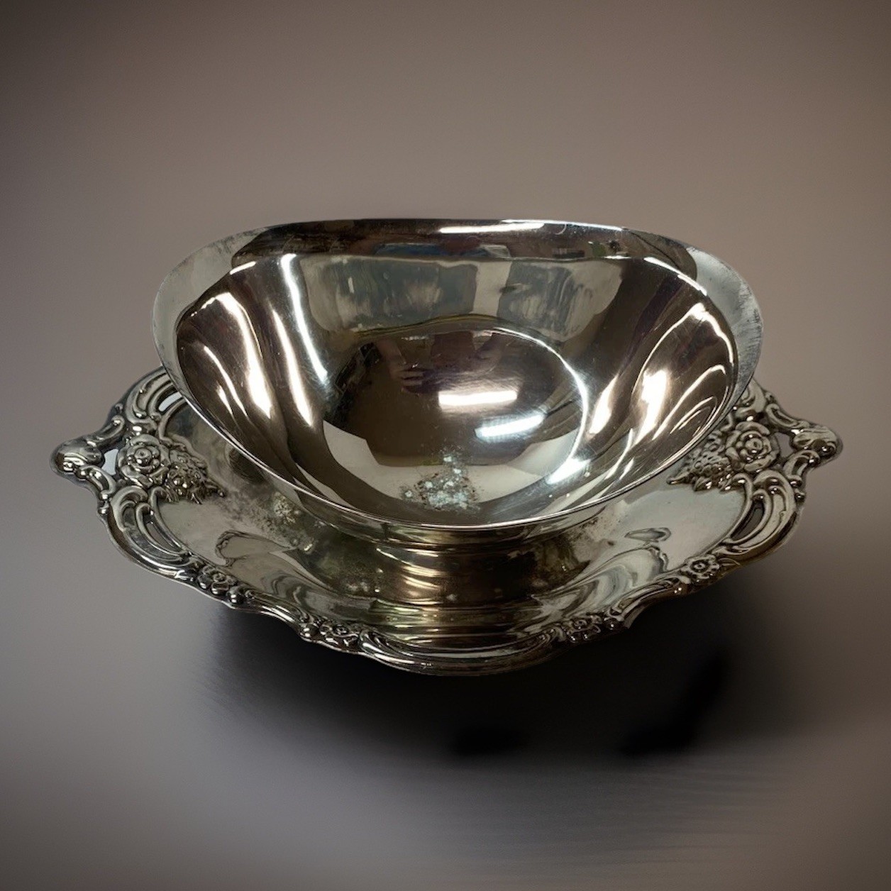 Vintage Italian Silver-Plated Salad Serving Set 3 Pieces Ornate Bowl Plate Spork