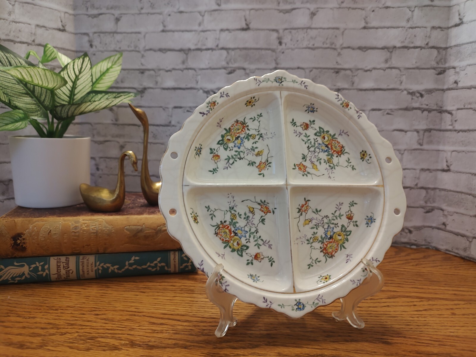Antique Floral 4 Section Divided Plate Made In Japan 9.5 Inches