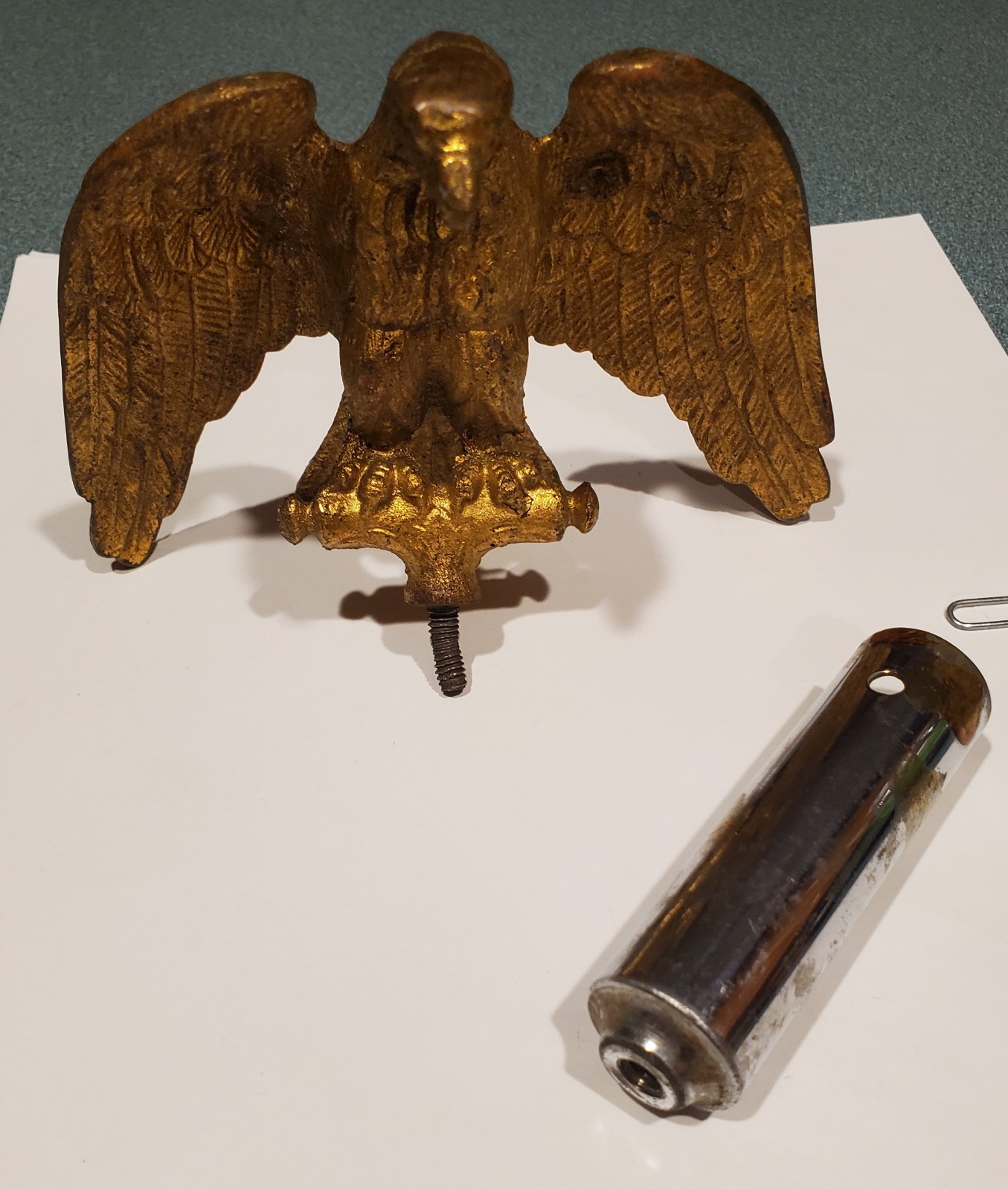 Vintage Heavy Cast Brass Majestic Bald Eagle Spread Wings Finial Flagpole Topper