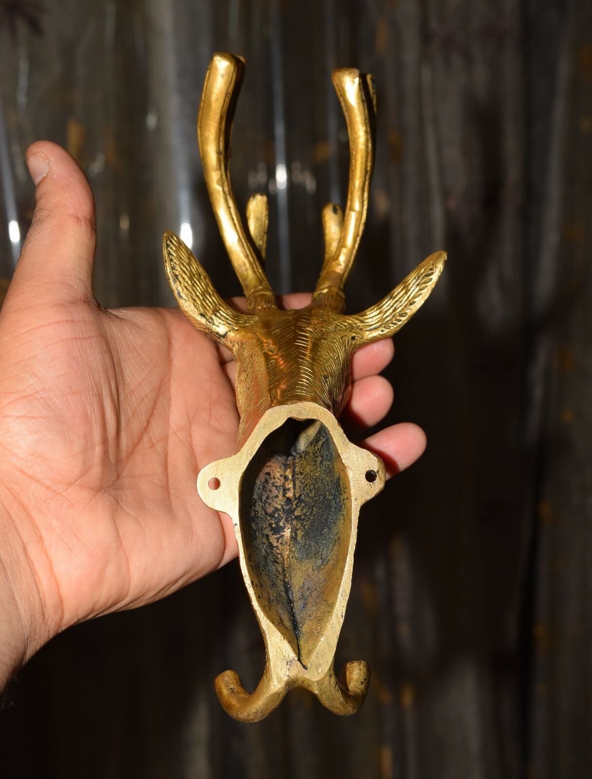Brass Deer Head Mounted Hook Vintage Style Wall Hanging Cloth Home Dec MK36