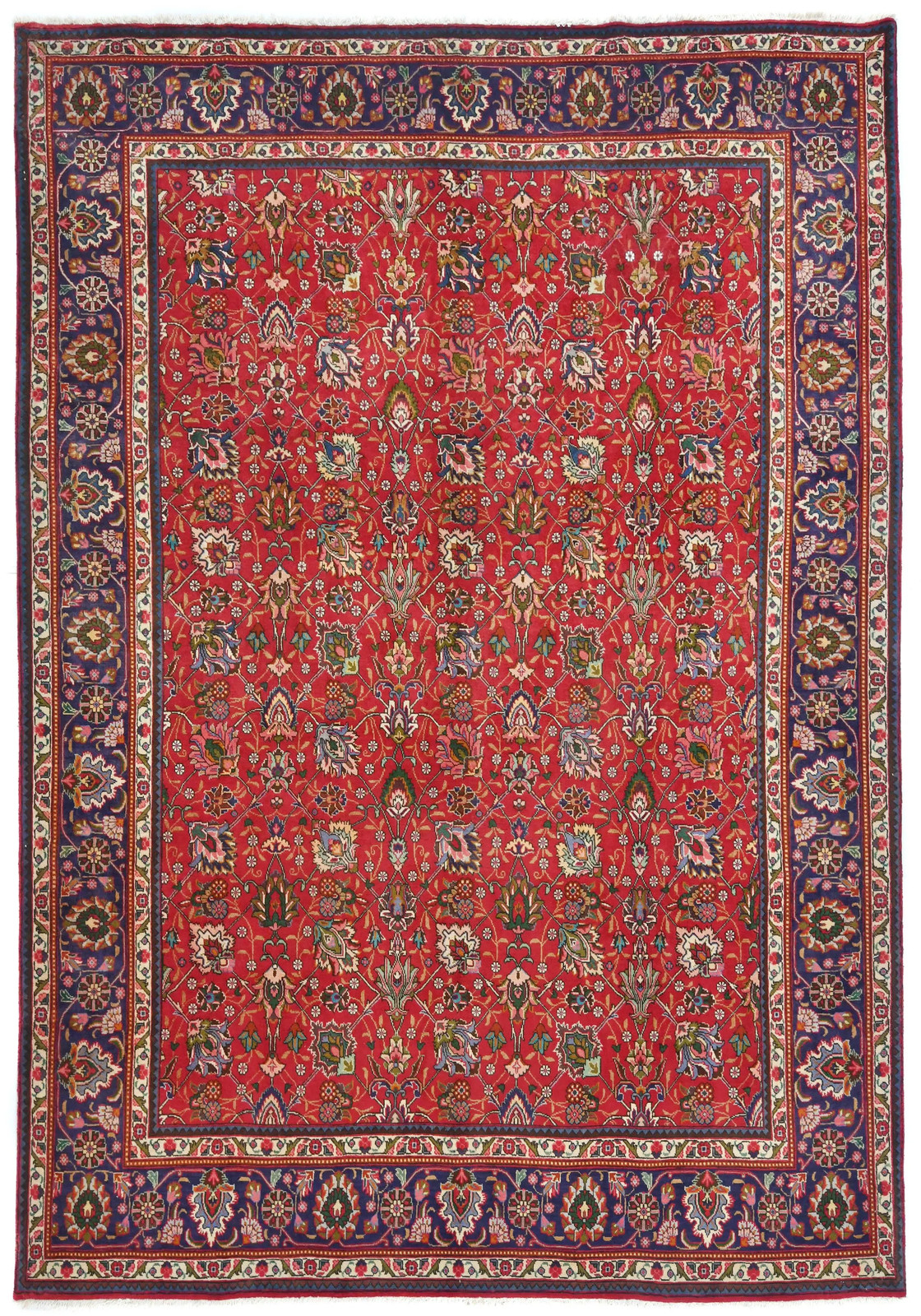 Vintage Hand-Knotted Red Oriental Rug 9’7X12’6 ft Allover Floral Design Carpet