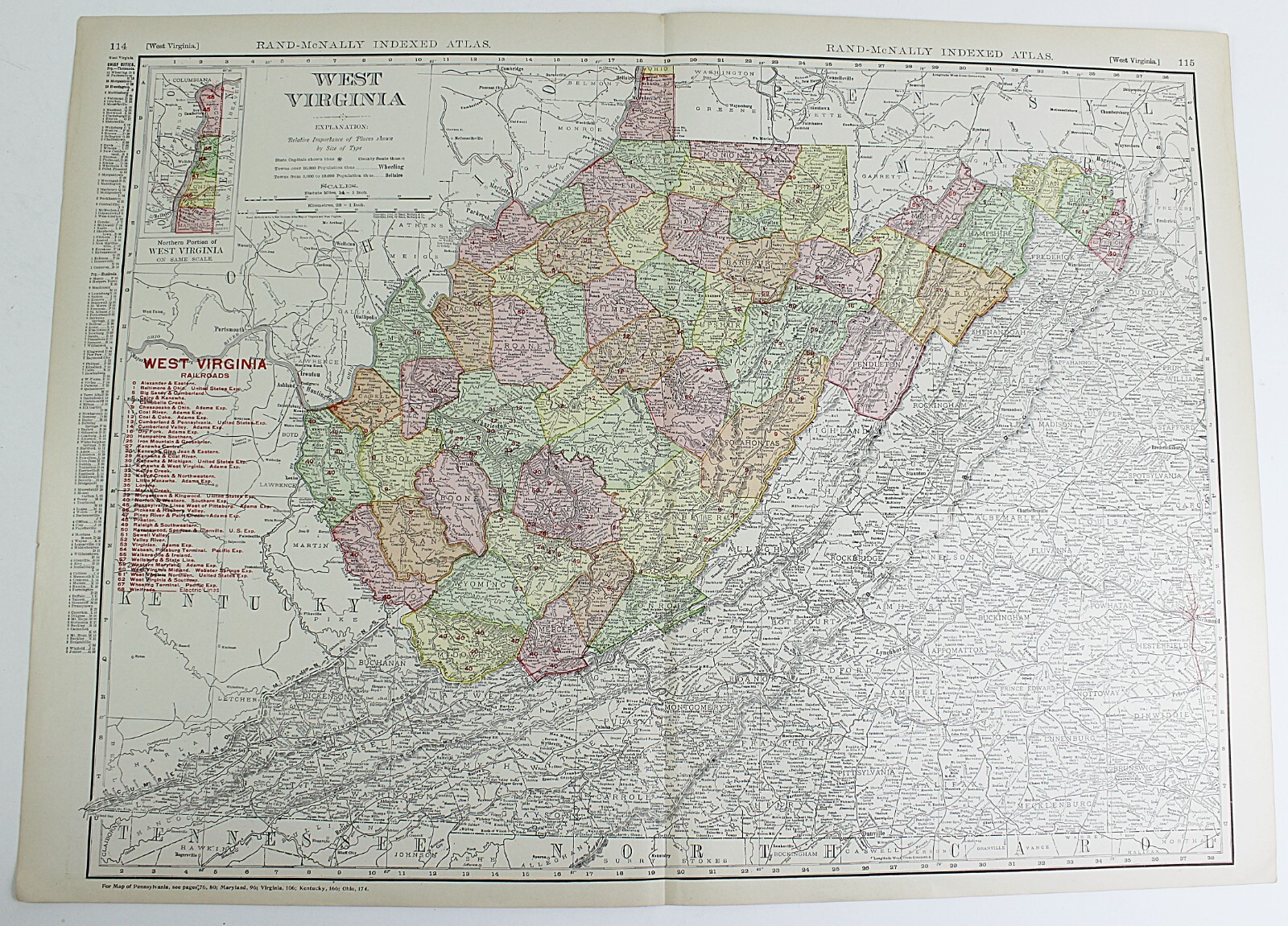 WEST VIRGINIA State Map Rand McNally 1901 Railroad RR Business City Large Folio