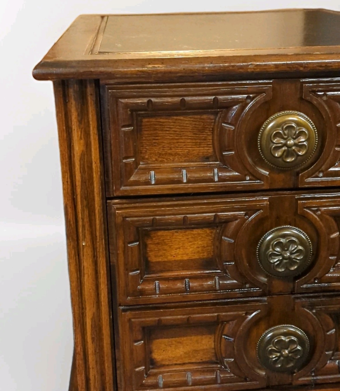 MERSMAN END TABLE With Drawers MID CENTURY Vtg Embossed Plastic Wood Brutalist