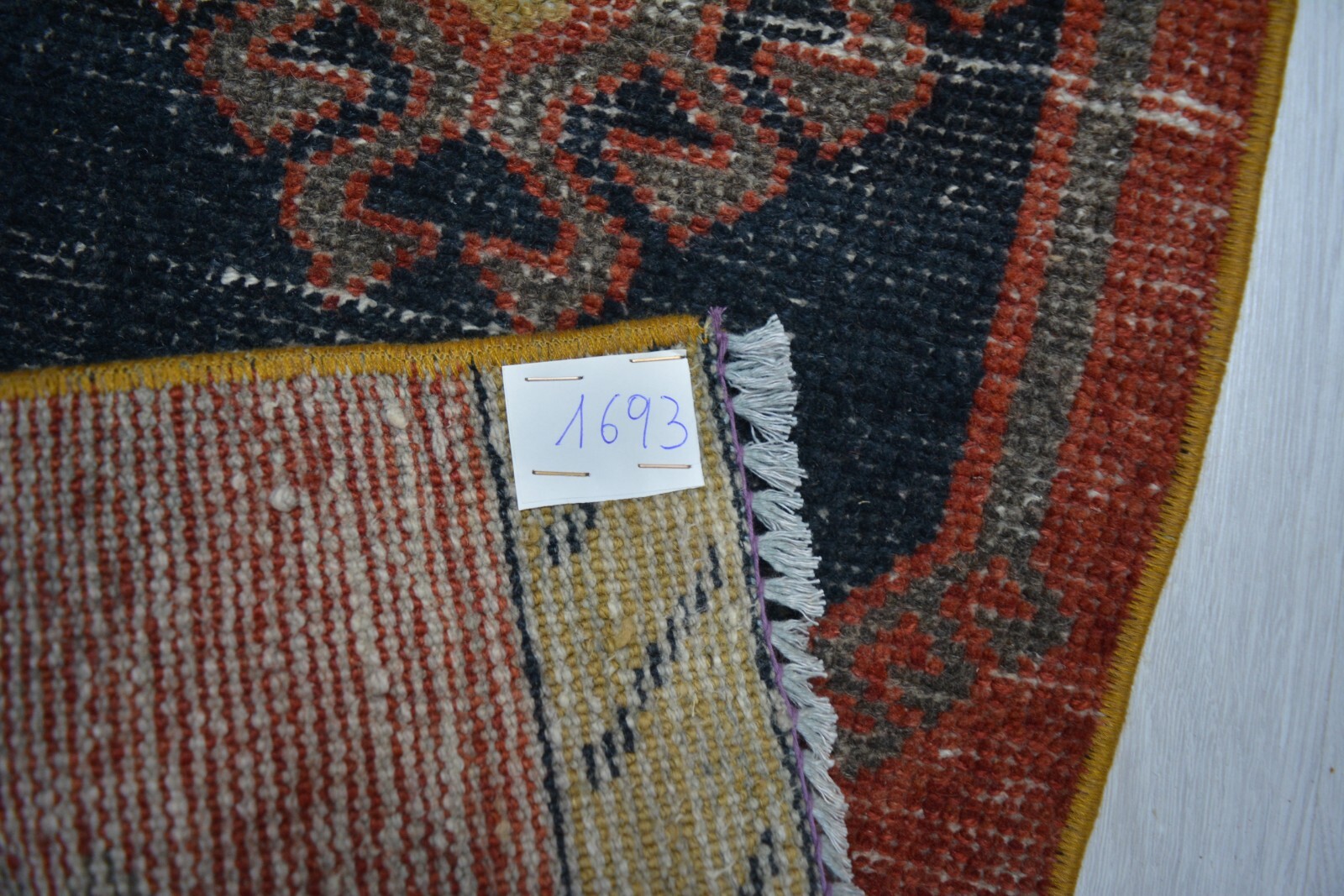 Red Antique Handmade Rug, 1.2×3.2ft, Turkish Geometric Rug, Vintage Door Mat,
