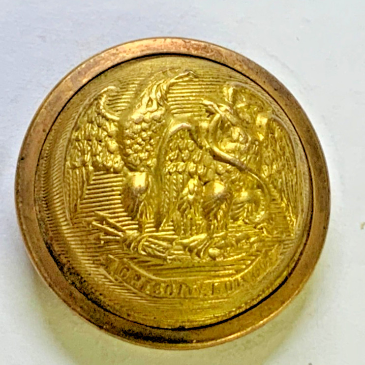 1st ISSUE NEW MEXICO STATE SEAL MILITIA BRASS 3pc STAFF BUTTON 23mm 1912