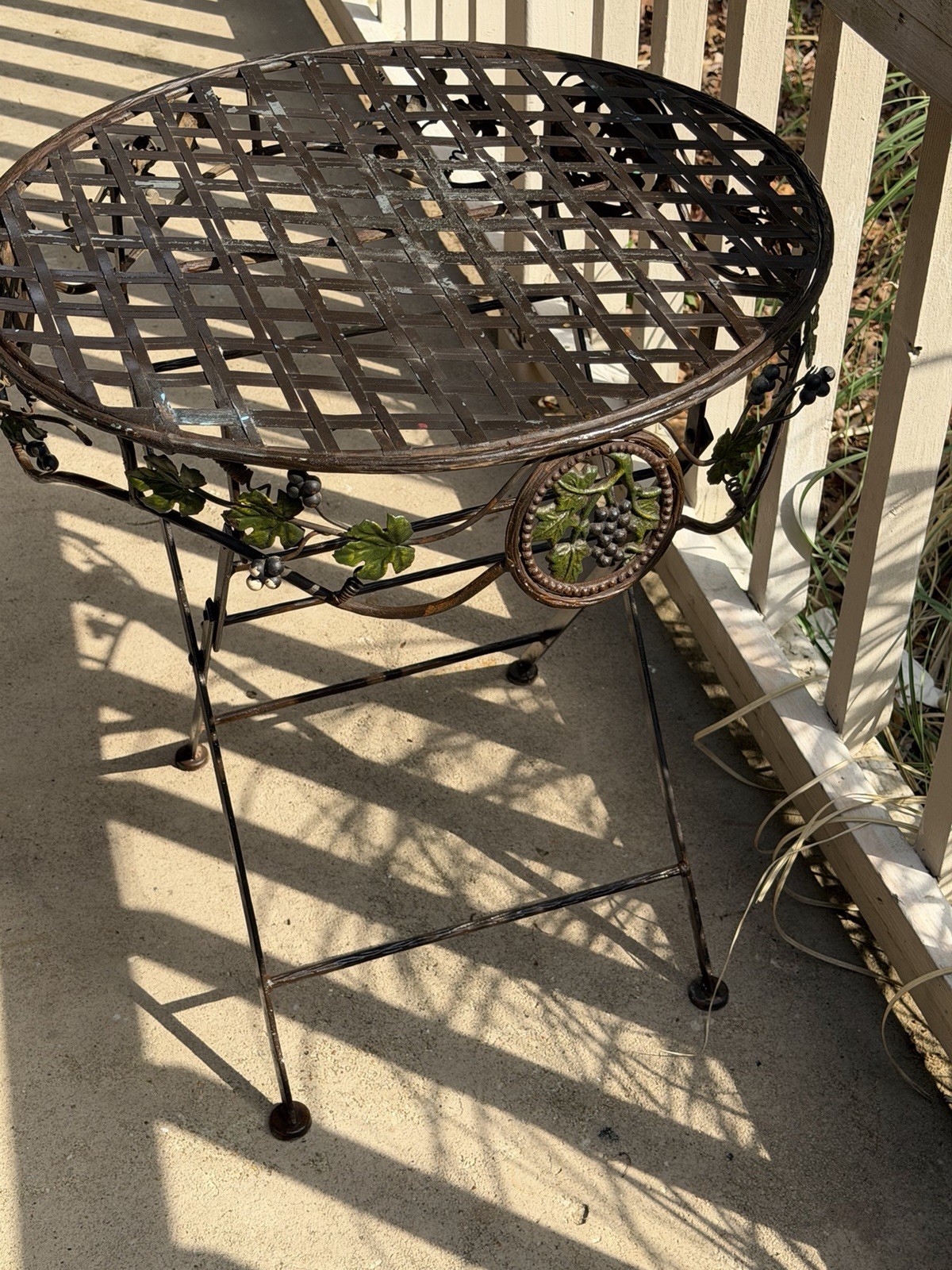 Vintage Patio Table Rustic Rare Antique Wrought Iron Grape Motif