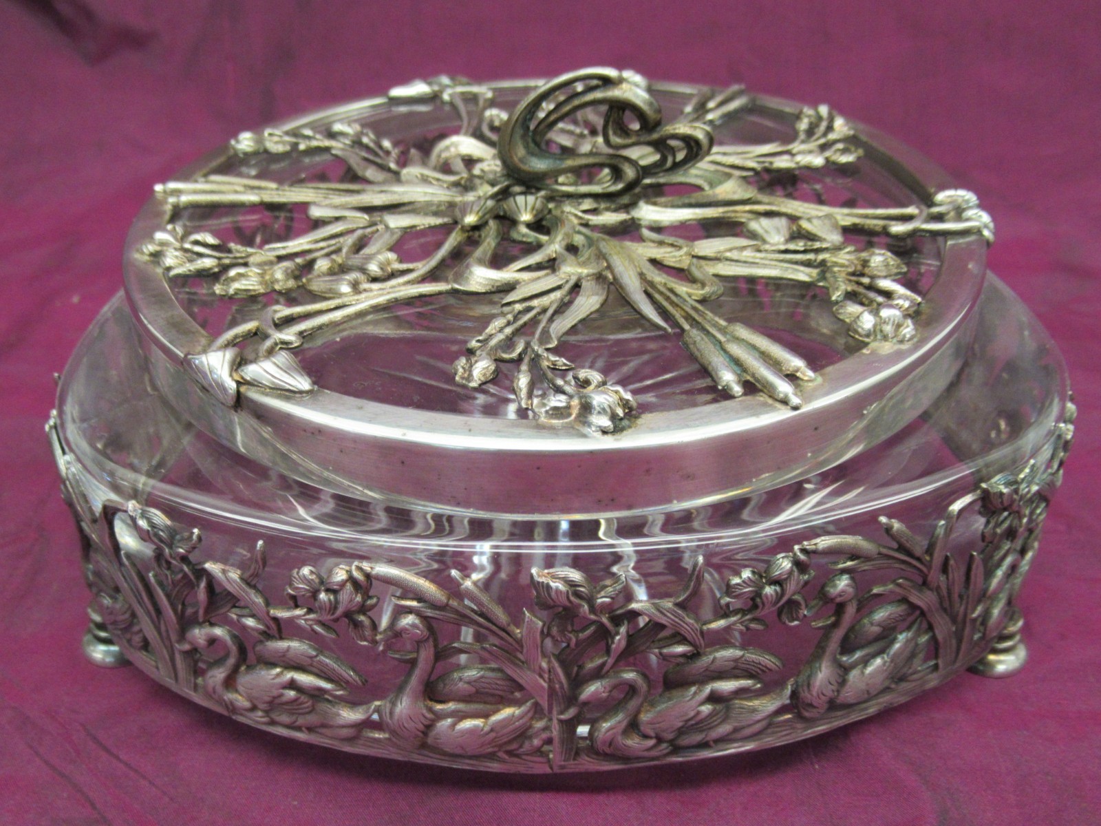 Atlantis Crystal Topazio Portugal Sterling silver Art Nouveau Swan Dresser Box 7