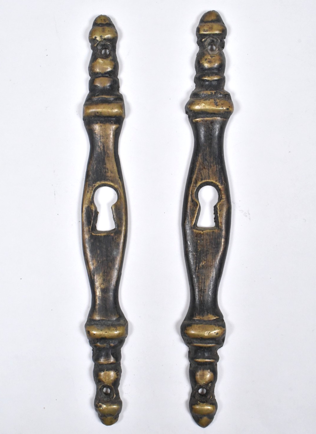 Set of 2 Antique Vtg Brass Key Hole Cover Escutcheon Plates 5.25″ Tall Long Thin