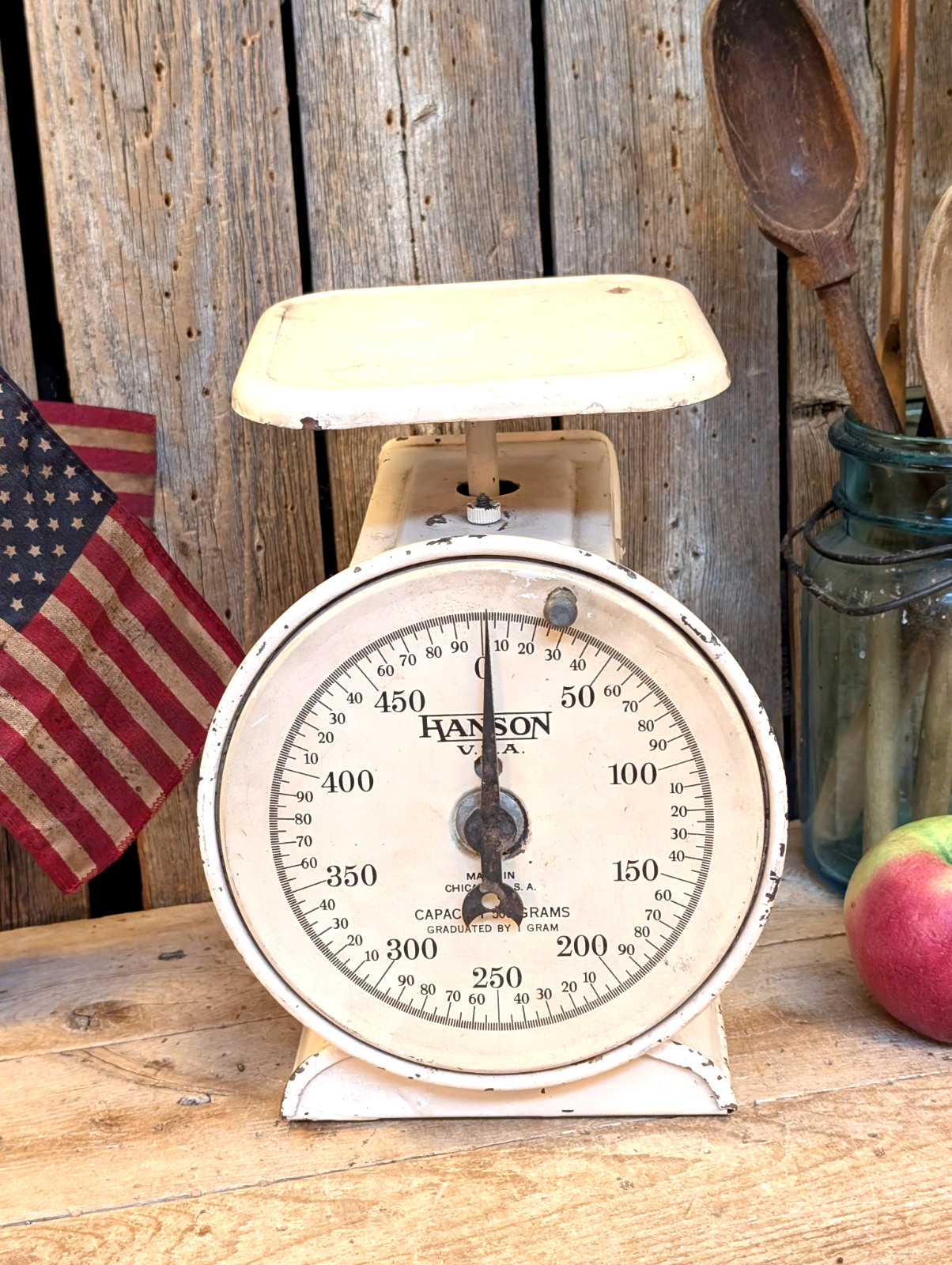 Antique Primitive Off White Worn Chippy Kitchen Scale – Works! Country Cottage