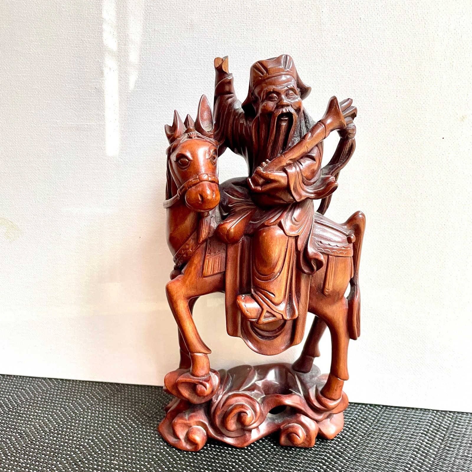 7.5″ Chinese Warrior on Horse Hand Detailed Carved Rosewood Ancient China Flaw