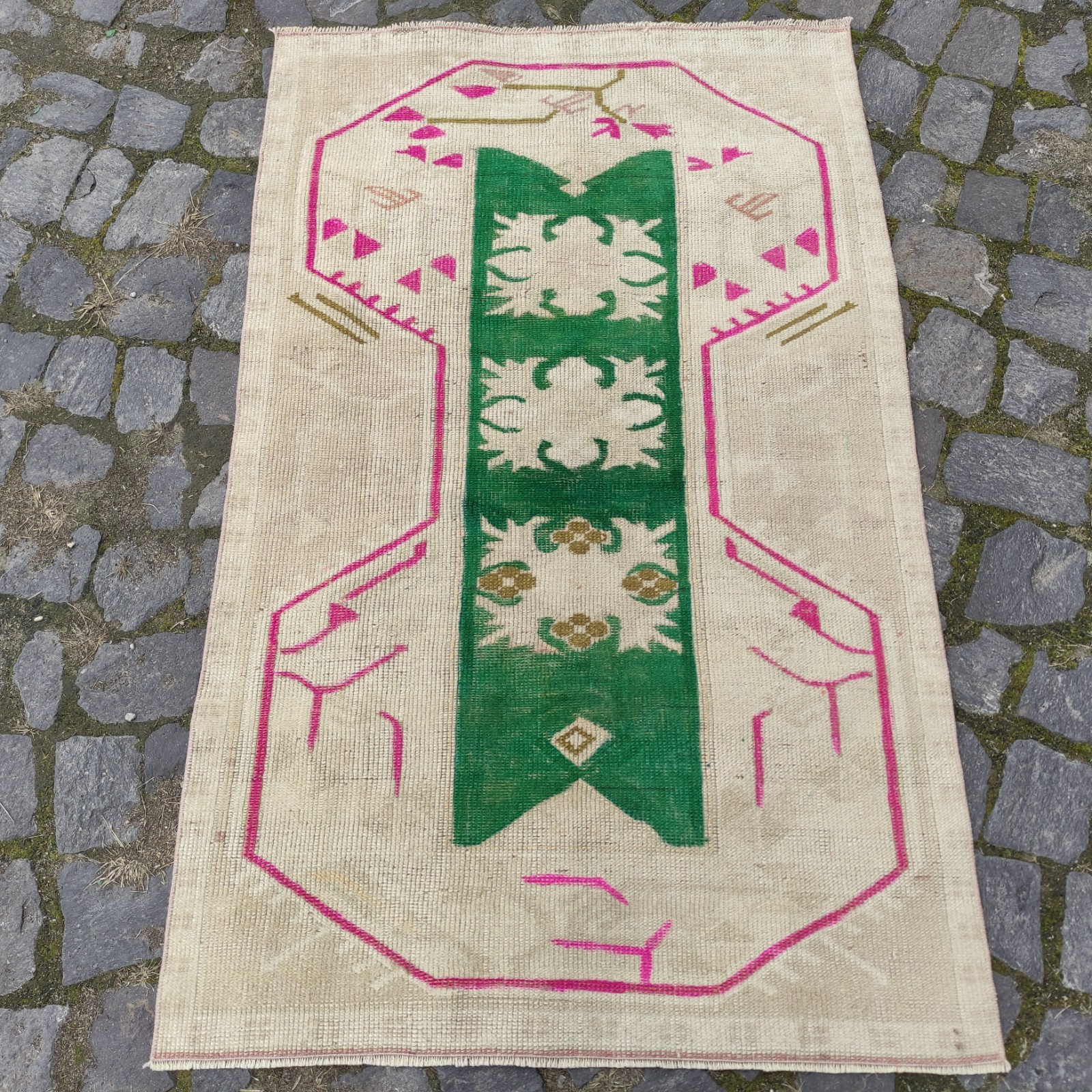Unique 3×4 Old Area Rug 2.62 x 4.27 ft , Handmade Kitchen Rug 80 x 130 cm