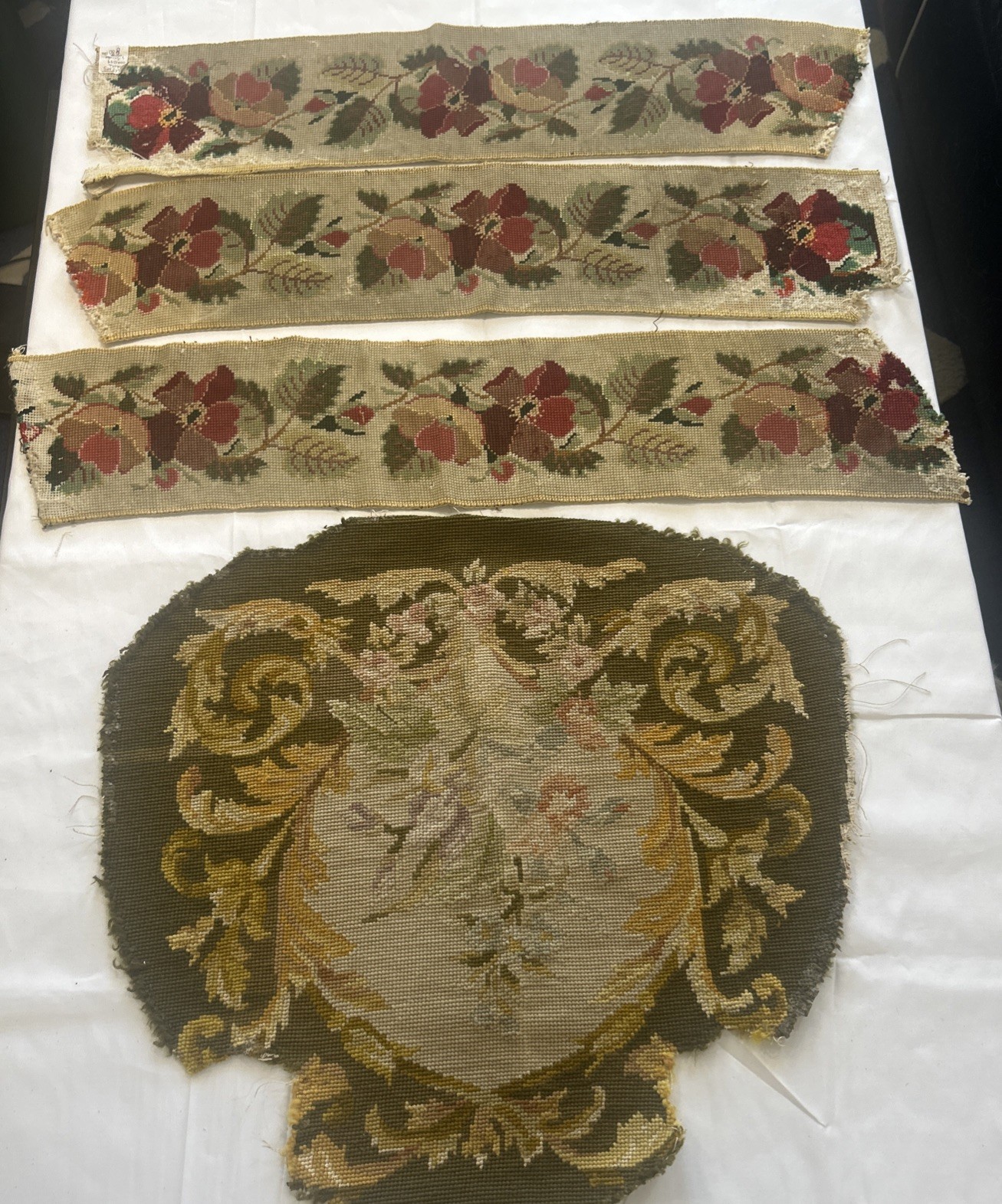 French Antique Late 1700’s/ Early 1800. 4 Needlepoint Aubussion Tapestry Pieces