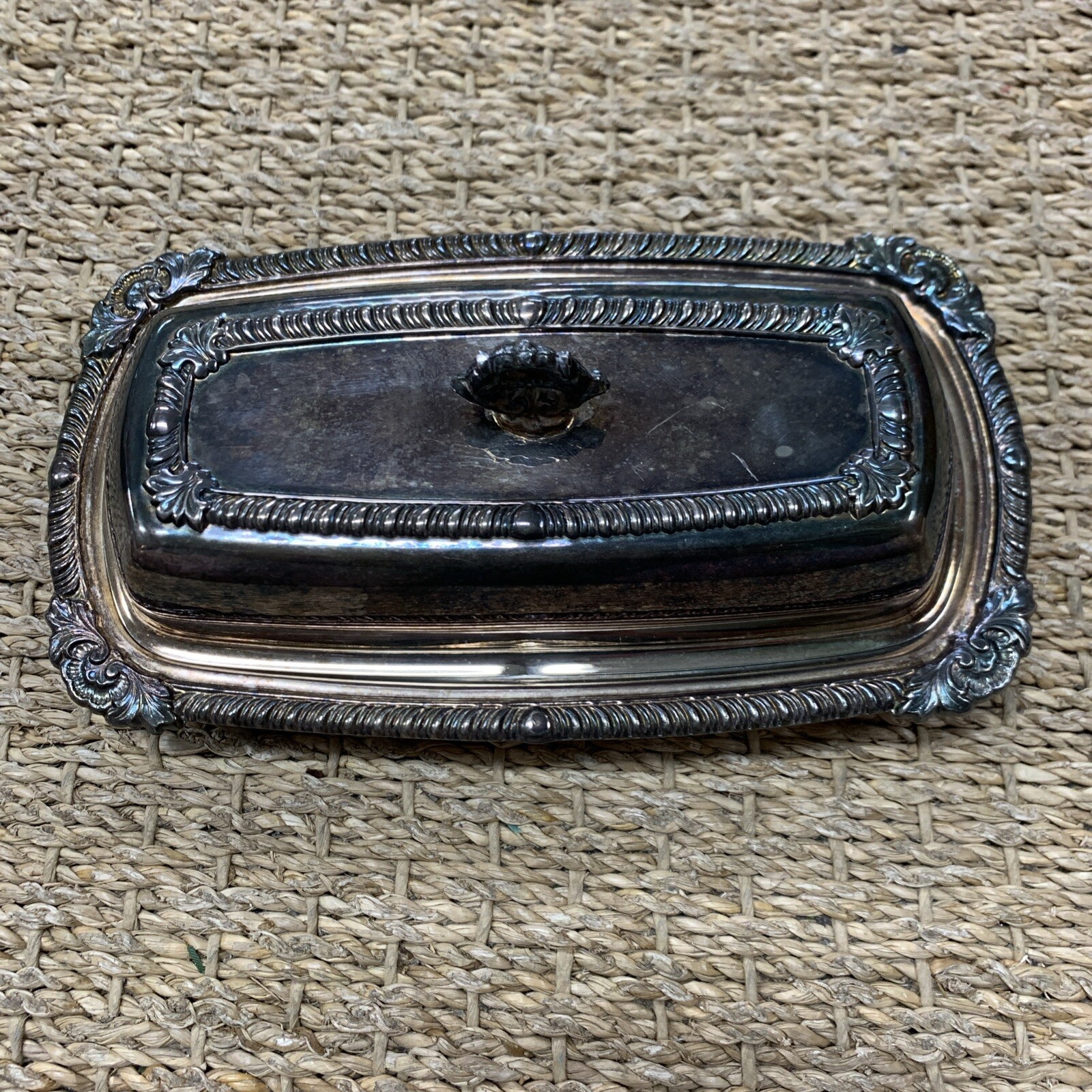 Vintage Crosby Silver Plated Covered Butter Dish, Tarnished,Good Condition V140