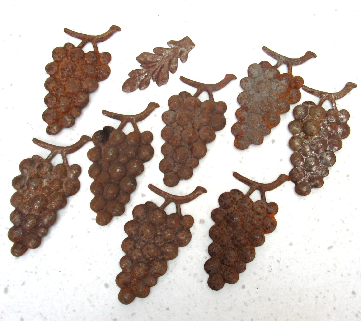 Stamped Metal Medallions Embossed Grape Cluster lot of 8 Rustic