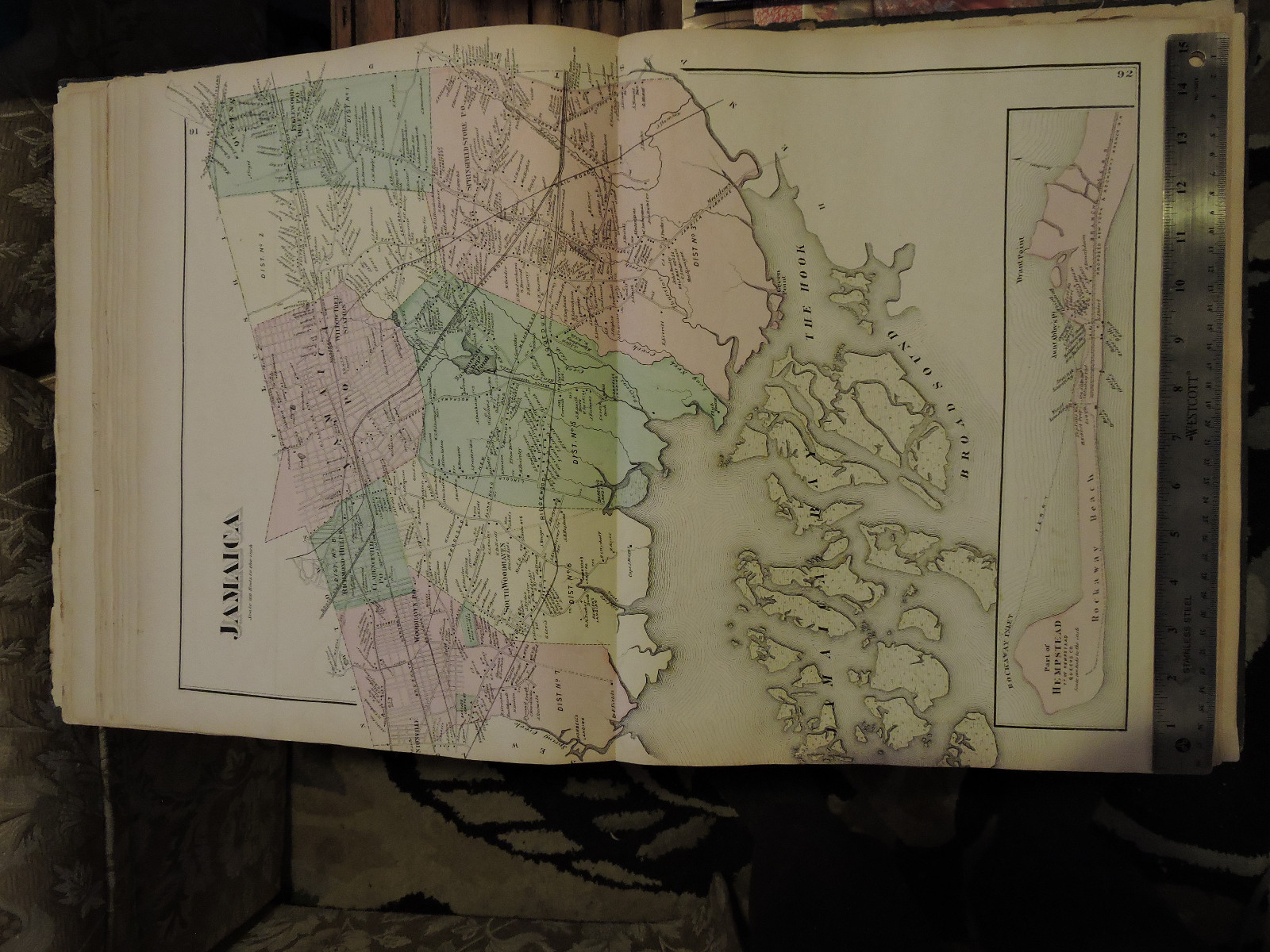 Original 1873 MAP Long Island ROCKAWAY Jamaica Woodhaven Richmond Hill 15 x 24″