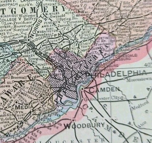 Vintage 1900 PENNSYLVANIA Map 14″x22″ Old Antique Original PHILADELPHIA MEDIA PA