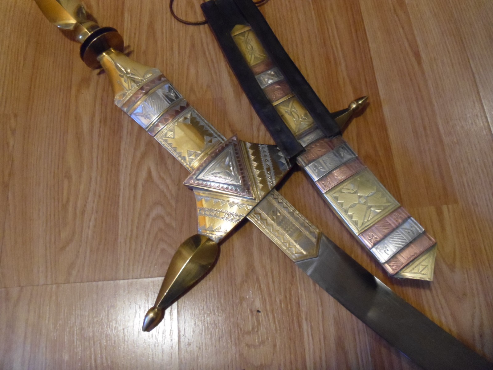 Antique SOLID brass 48 x 18 hand engraved silver copper leather Ceremonial sword