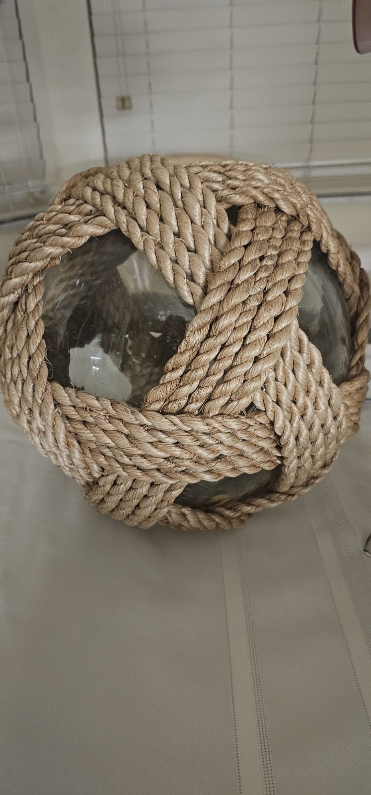 Large Glass Nautical Float Coastal Nantucket Nautical Orb Rope Twine Buoy