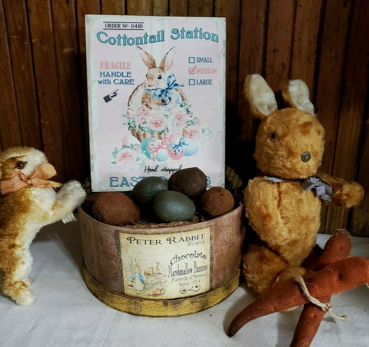 VINTAGE VICTORIAN SHABBY STYLE EASTER RABBIT BUNNY COTTONTAIL EGGS CANVAS SIGN