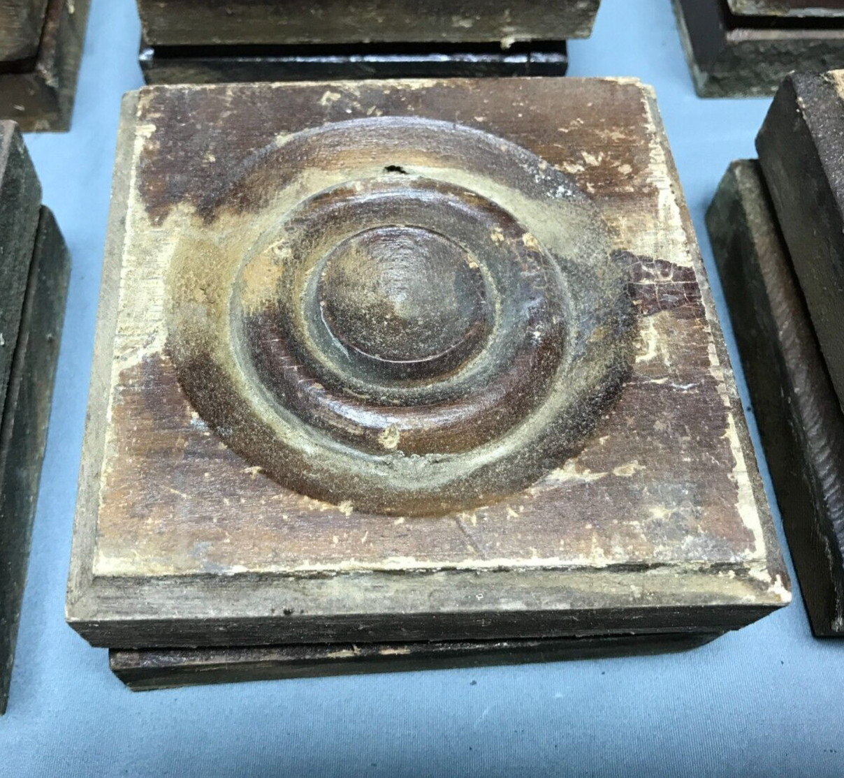 Pair 5″ Stained Bullseye Rosette Corner Blocks More Available Old VTG 73-24B
