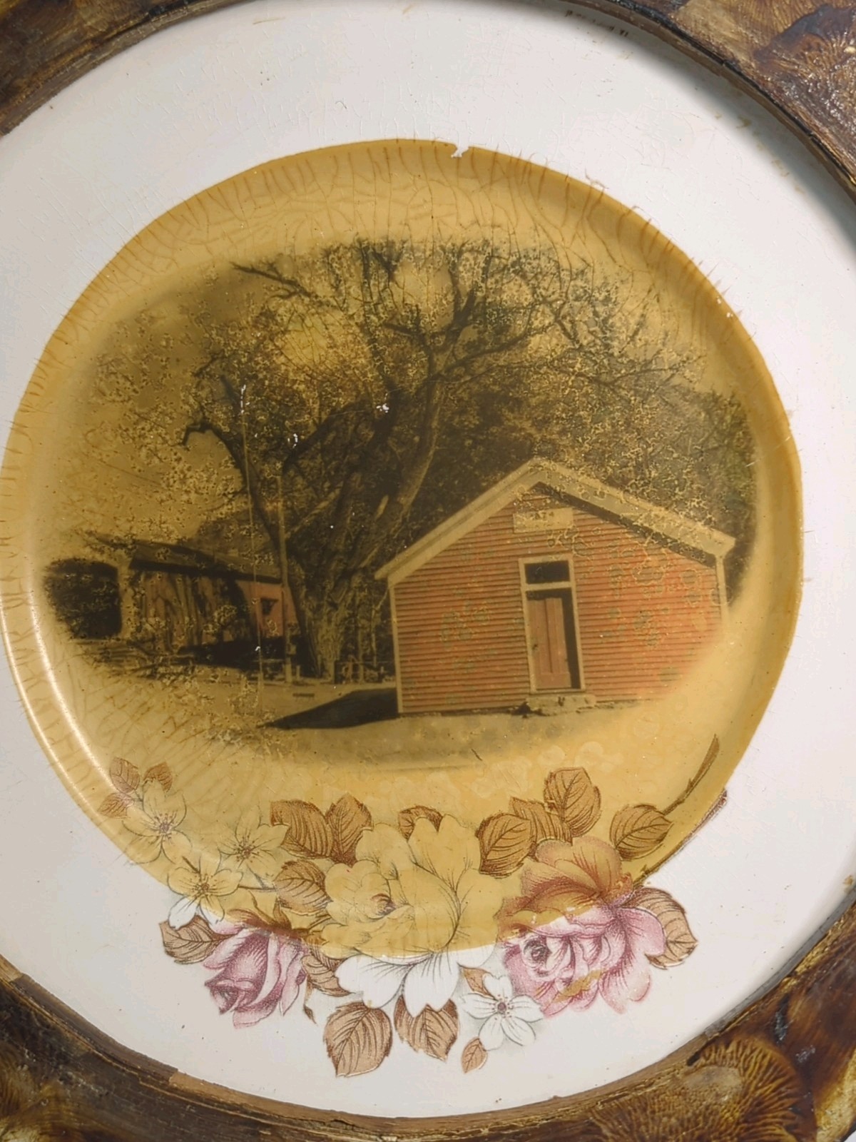 Plate . Mecca Indiana Wabash Co Schoolhouse 1874 Framed Live Edge Wooden Frame