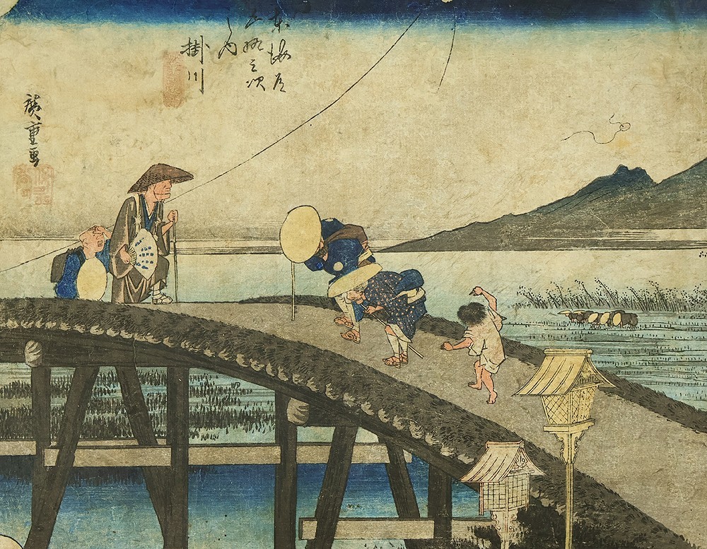 歌川広重 Utagawa Hiroshige (1797-1858) Original Woodblock Print ‘Kakegawa’ 掛川 OW406