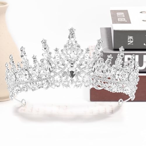 TAROSE Silver Crystal Tiara Crowns for Women, Hair Accessories for Bride, Prom