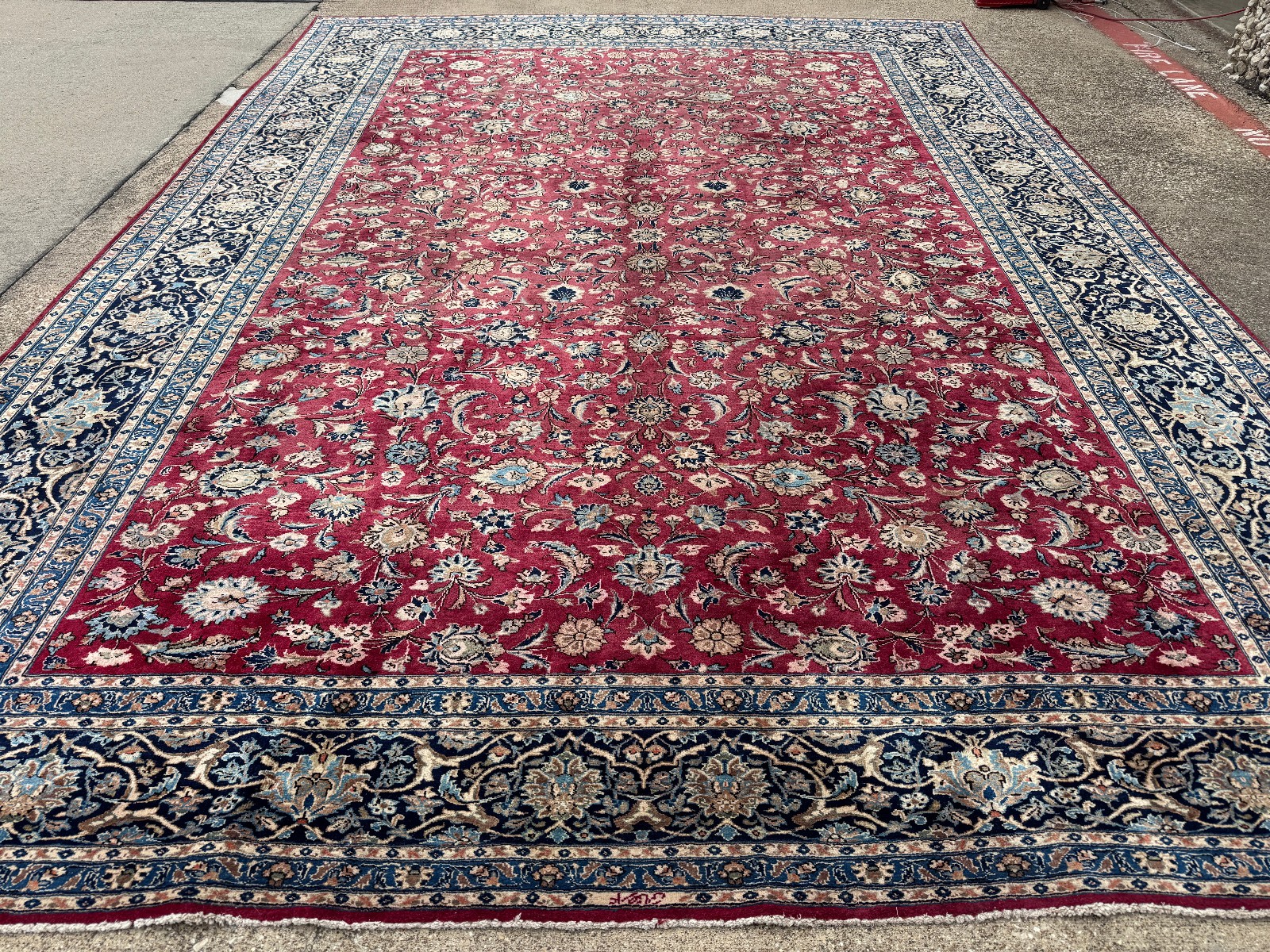 10×14 SIGNED ANTIQUE RUG red blue vintage oriental navy fine real hand-knotted