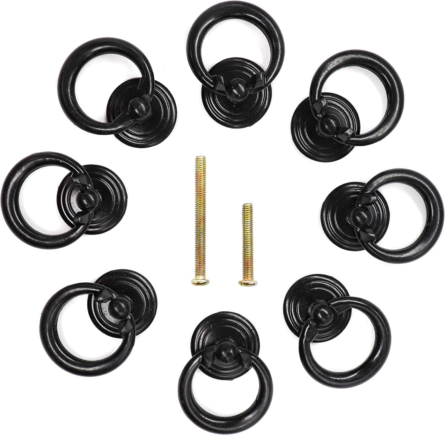 8-Pack Vintage Black Drawer Pulls Single Hole Ring Knobs