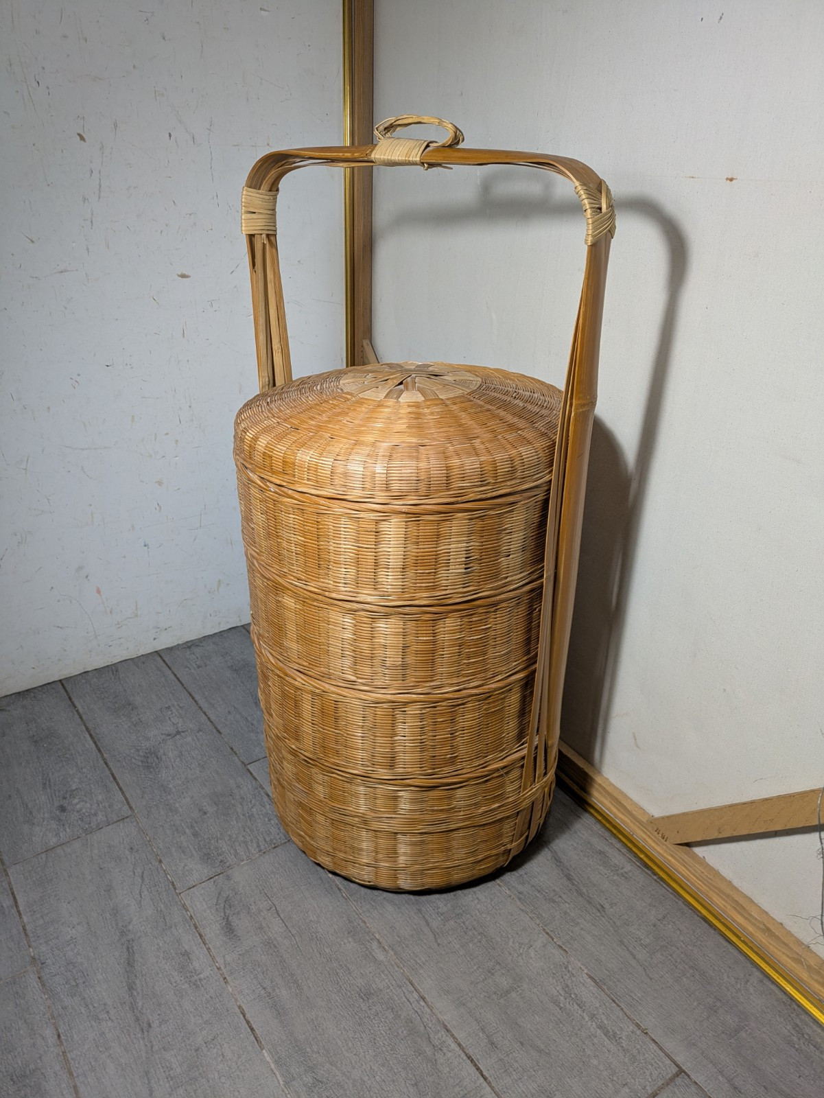 Vintage 4-Tier Chinese Asian Wedding Basket Woven Wicker Rattan Bamboo/Cane