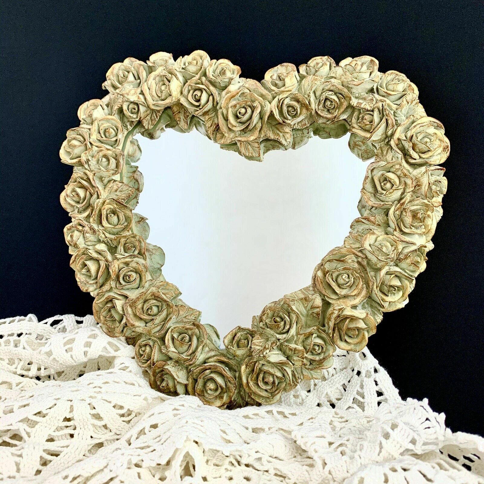 Vintage Heart Rose Wall Mirror Shabby Chic Hand Painted Decoline New York 13″