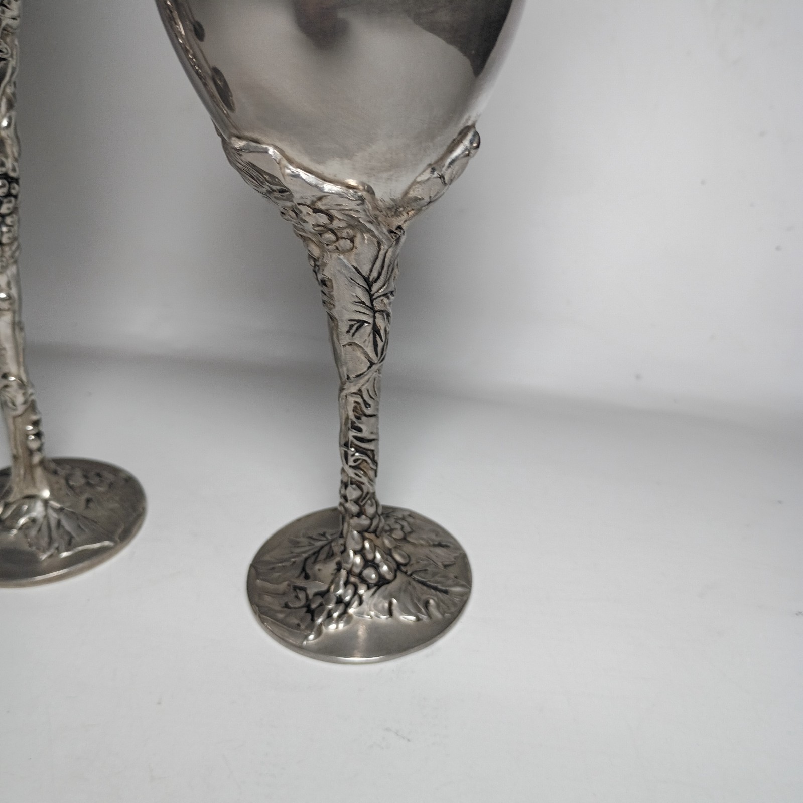 Vintage Godinger Silver Plate Champagne Flute 9.5″ & 7.5 Inch Grape Vine Chalice