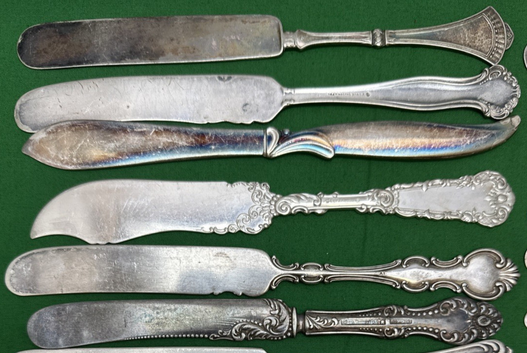 20 Pc Antique to Vintage LONG FLAT BUTTER KNIVES 6.75″ – 7.75″ Silverplate Mix