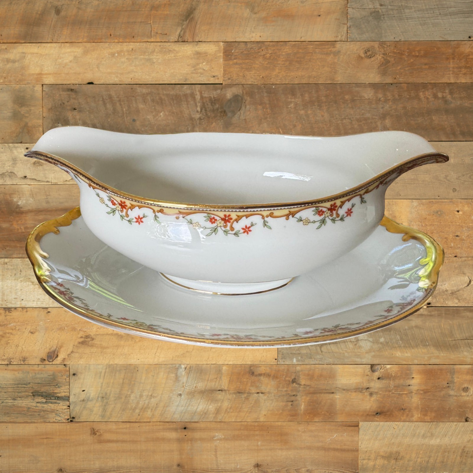 Vignaud Limoges France Meuse Dinnerware Set 46Pc Floral Gold Trim