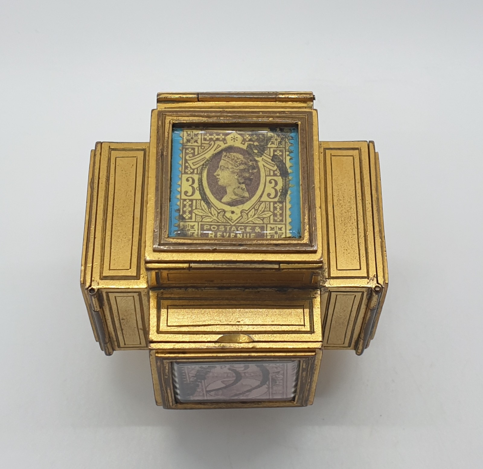 Scarce Ormolu Six Compartment Stamp Box English, C1860