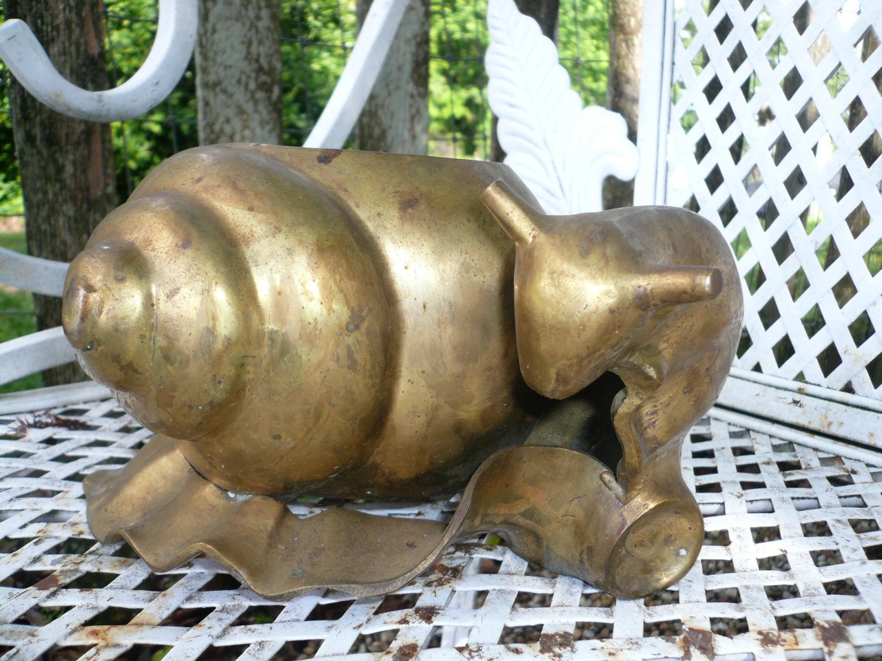 EXQUISITE OLD PATINATED SOLID BRASS VINTAGE SNAIL GARDEN PLANTER 9 1/2″ LONG