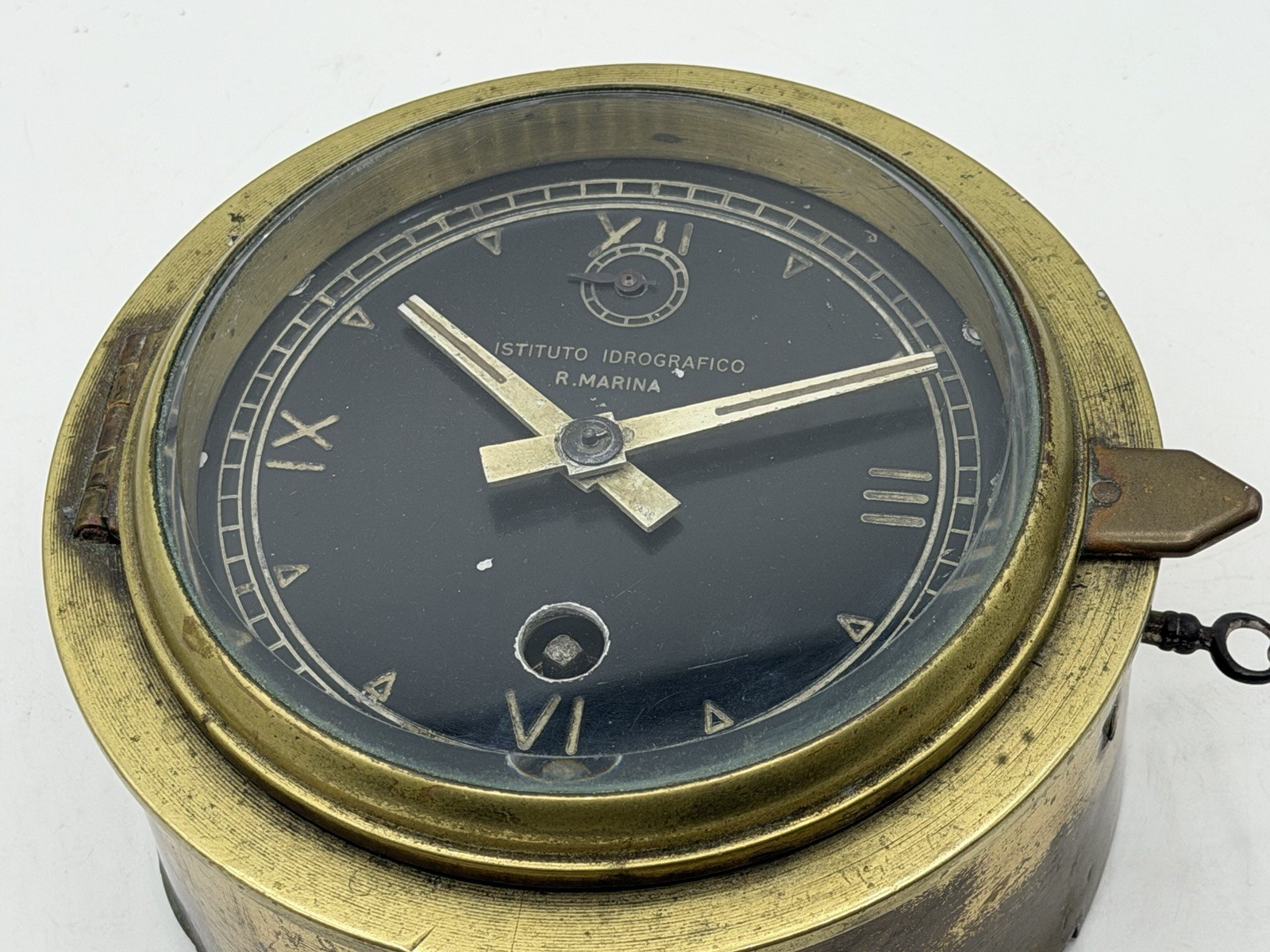 Vntg WWII Italian Navy Ship / Sub MARINE CLOCK Hydro Institute Black Dial 1930s